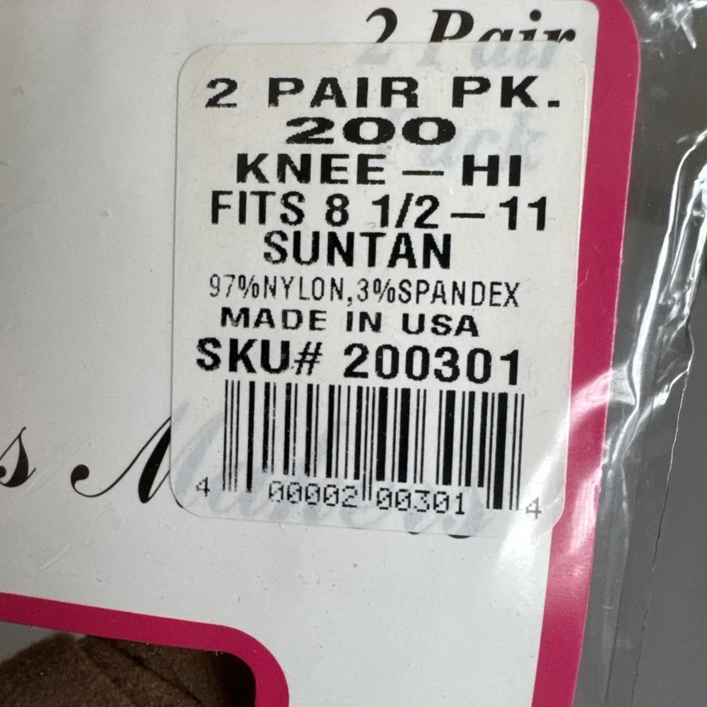 Lot Of 2 Knee Highs Hosiery Suntan Tan One Size 8.5-11 Made In USA 1990s & 2012